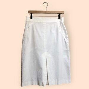 AKRIS White Cotton Relaxed Front Slit Pencil Skirt Designer Classic Women’s US 8